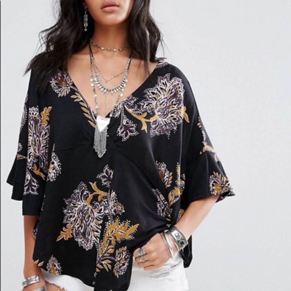 Floral Black and Gold Women's Top